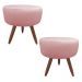 Kit 02 Puffs Banqueta Redondo Classic Suede Rosa