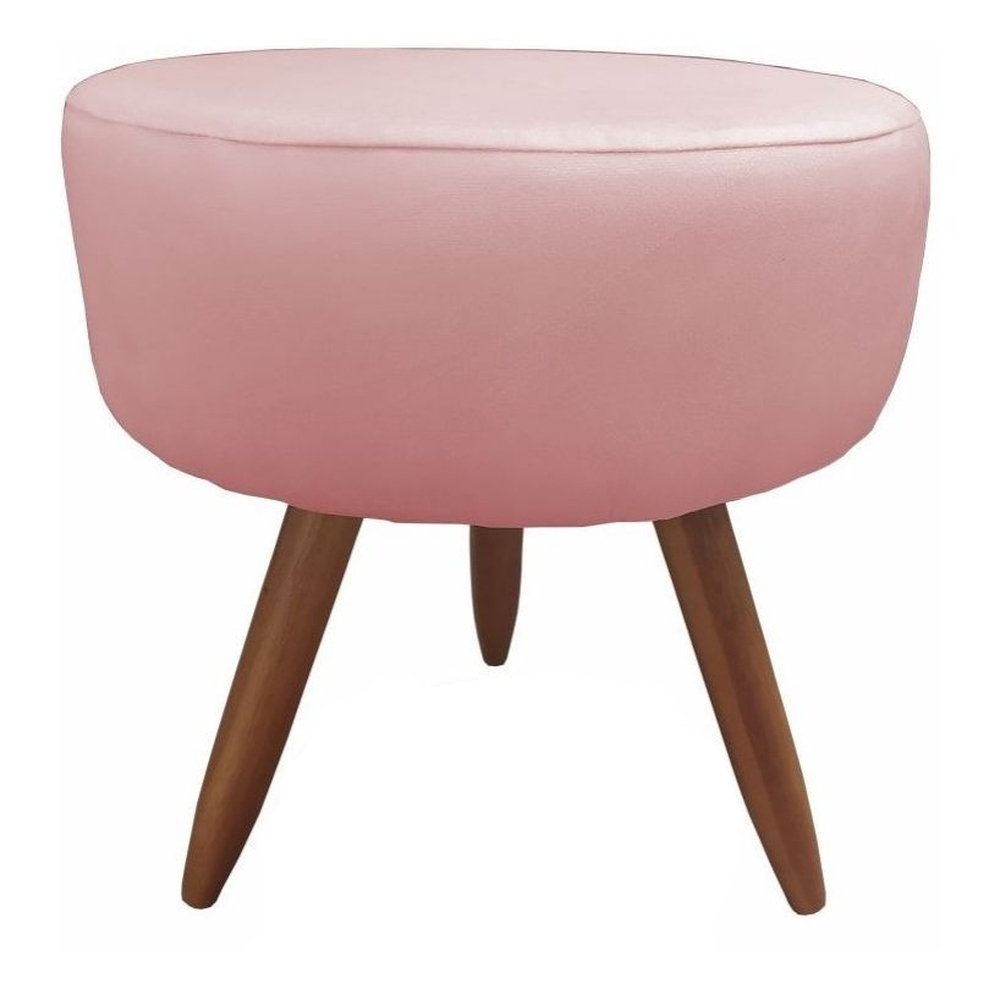 Kit 02 Puffs Banqueta Redondo Classic Suede Rosa
