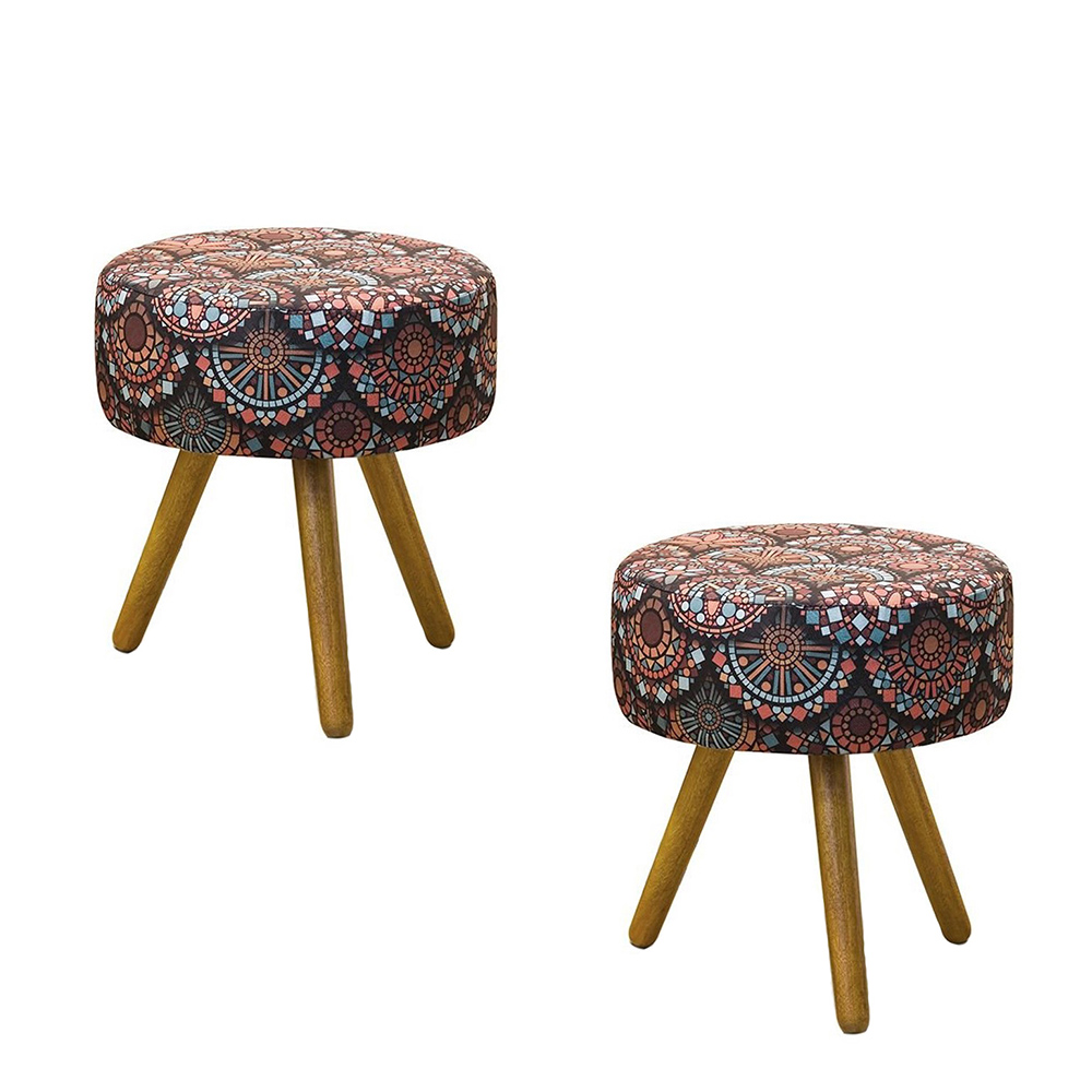 Kit 02 Puffs Banqueta Redondo Suede Mandala Preto - DS Móveis