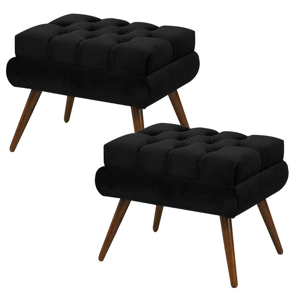 Kit 02 Puffs Decorativo Dora Suede Preto - DS Estofados