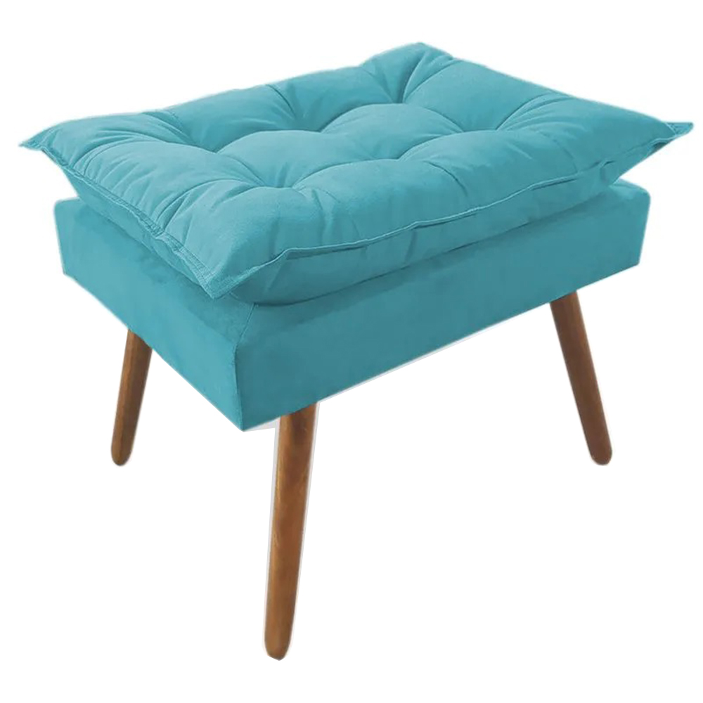 Kit 02 Puffs Decorativos Opalla Pés Palito Suede Azul Turquesa - DS Estofados