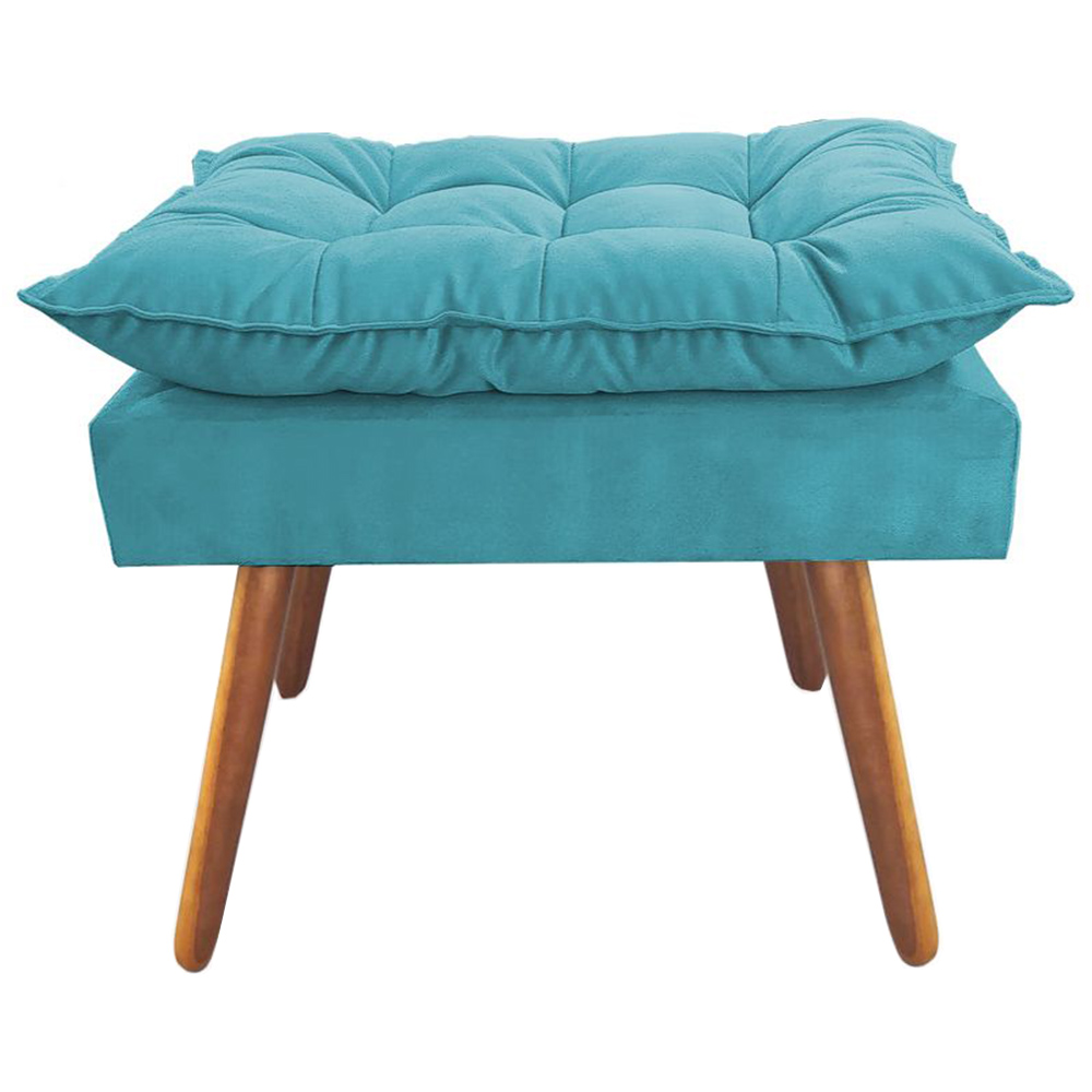 Kit 02 Puffs Decorativos Opalla Pés Palito Suede Azul Turquesa - DS Estofados