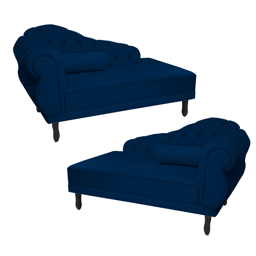 Kit 02 Recamier Namoradeira Divã Lado Direito e Esquerdo Larissa Suede Azul Marinho
