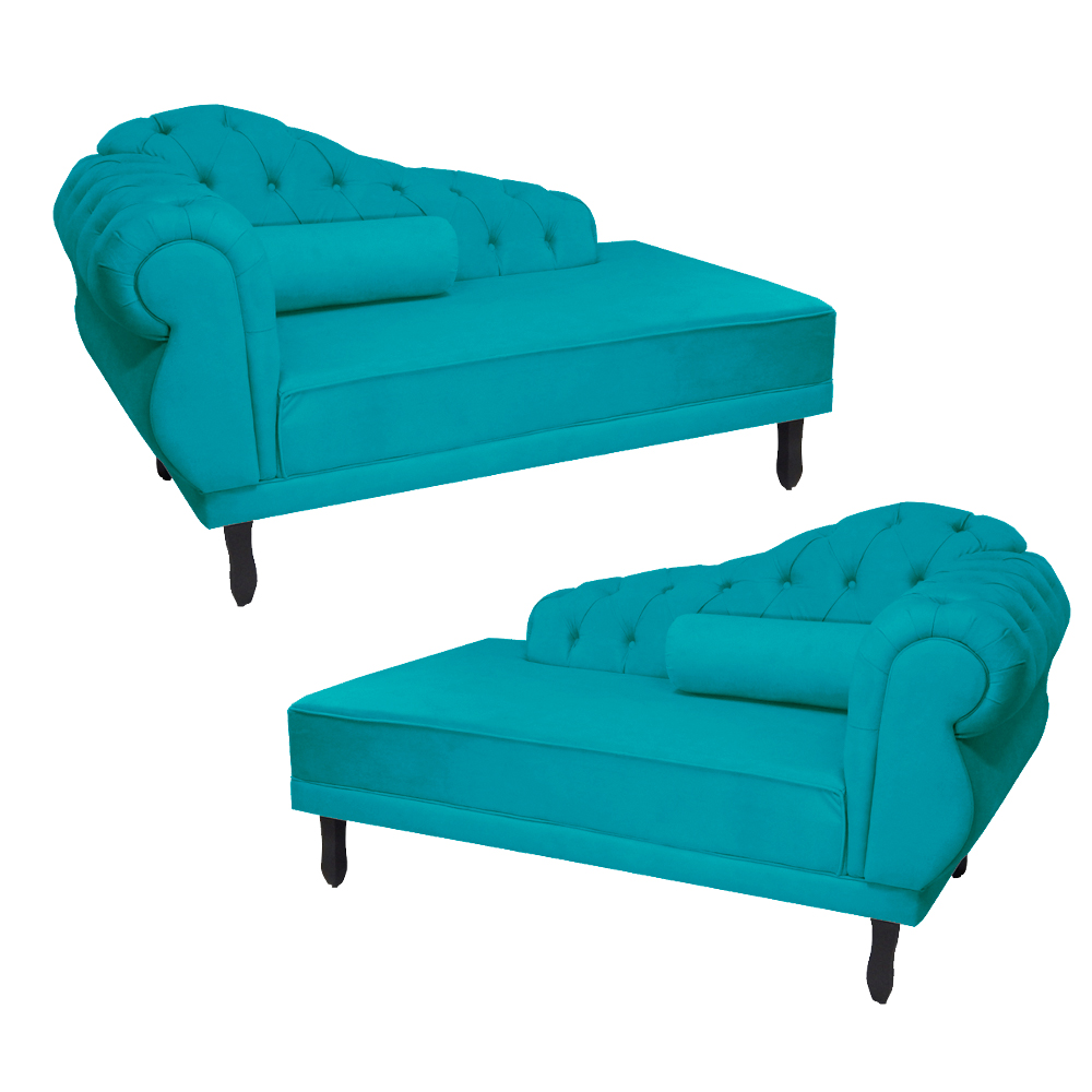 Kit 02 Recamier Namoradeira Divã Lado Direito e Esquerdo Larissa Suede Azul Turquesa