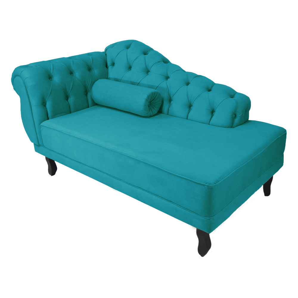 Kit 02 Recamier Namoradeira Divã Lado Direito e Esquerdo Larissa Suede Azul Turquesa