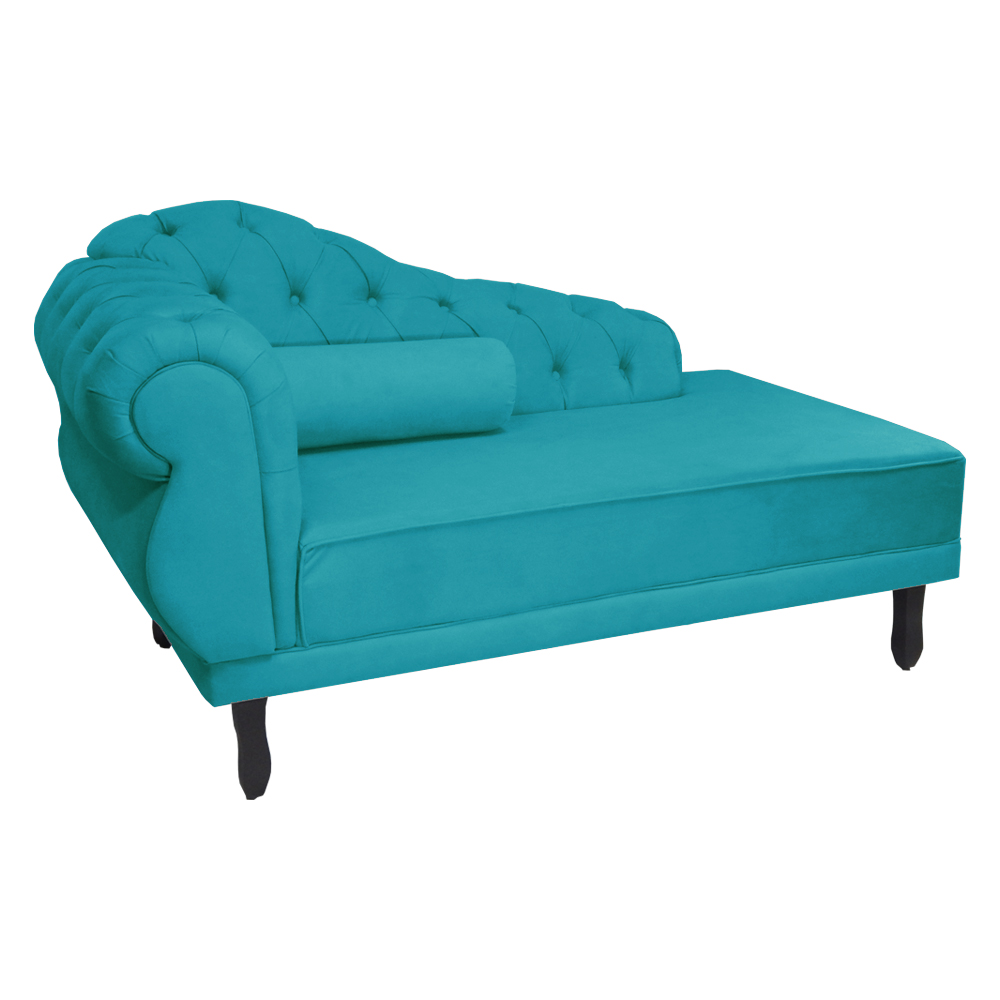 Kit 02 Recamier Namoradeira Divã Lado Direito e Esquerdo Larissa Suede Azul Turquesa