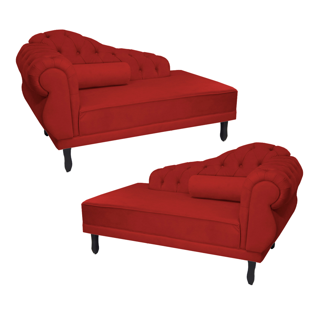 Kit 02 Recamier Namoradeira Divã Lado Direito e Esquerdo Larissa Suede Vermelho