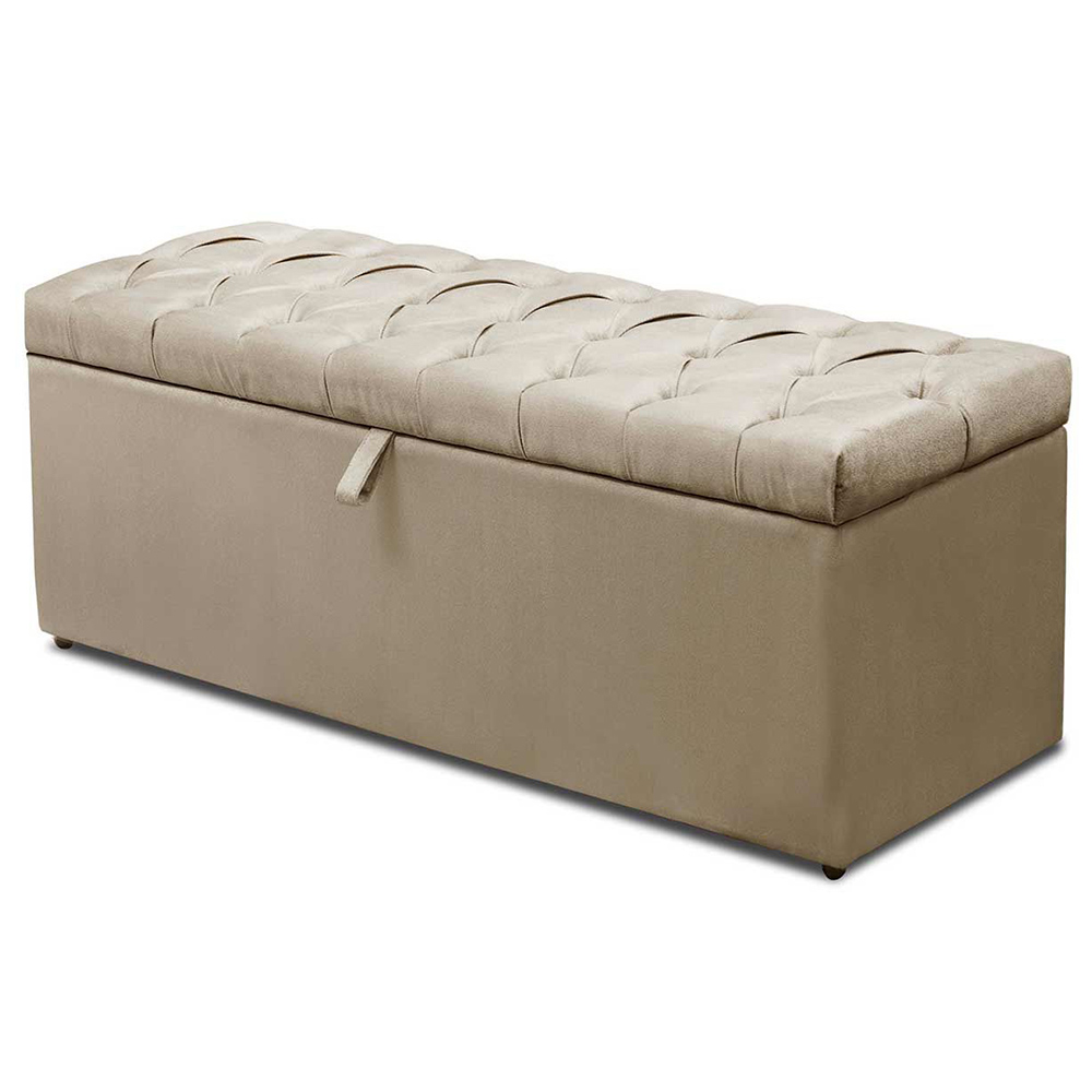 Kit Cabeceira Mais Calçadeira Baú Casal King 160cm Para Cama Box Paris Suede Marfim - DS Estofados