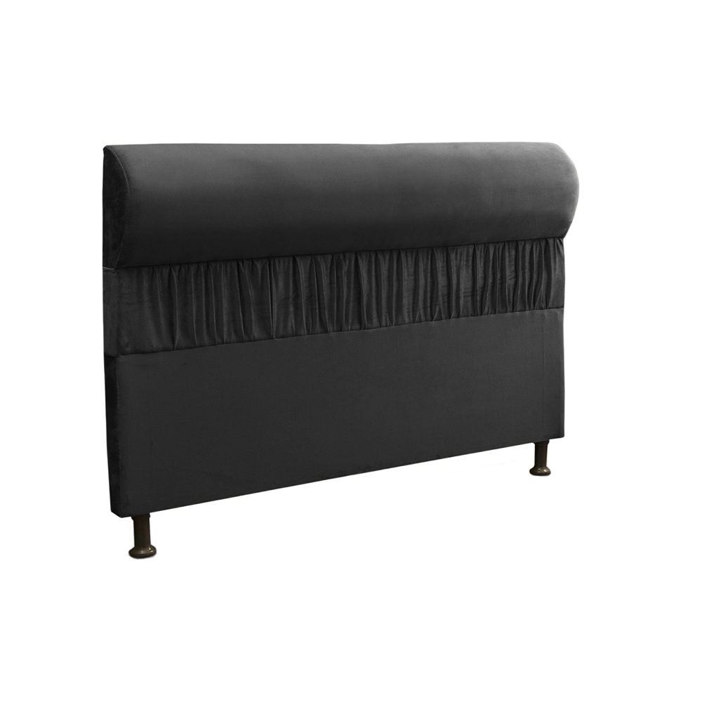 Kit Cabeceira Mais Calçadeira Baú King 195cm Para Cama Box Vitória Suede Preto - DS Estofados