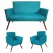 Kit Namoradeira Com 02 Poltronas Decorativa Nina Suede Azul Turquesa - DS Estofados