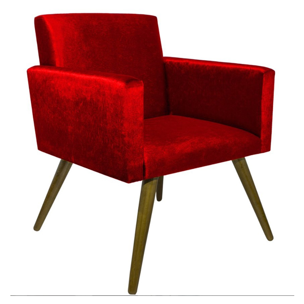 Kit Poltrona Decorativa Nina Mais Puff Redondo Suede Vermelho - DS Móveis
