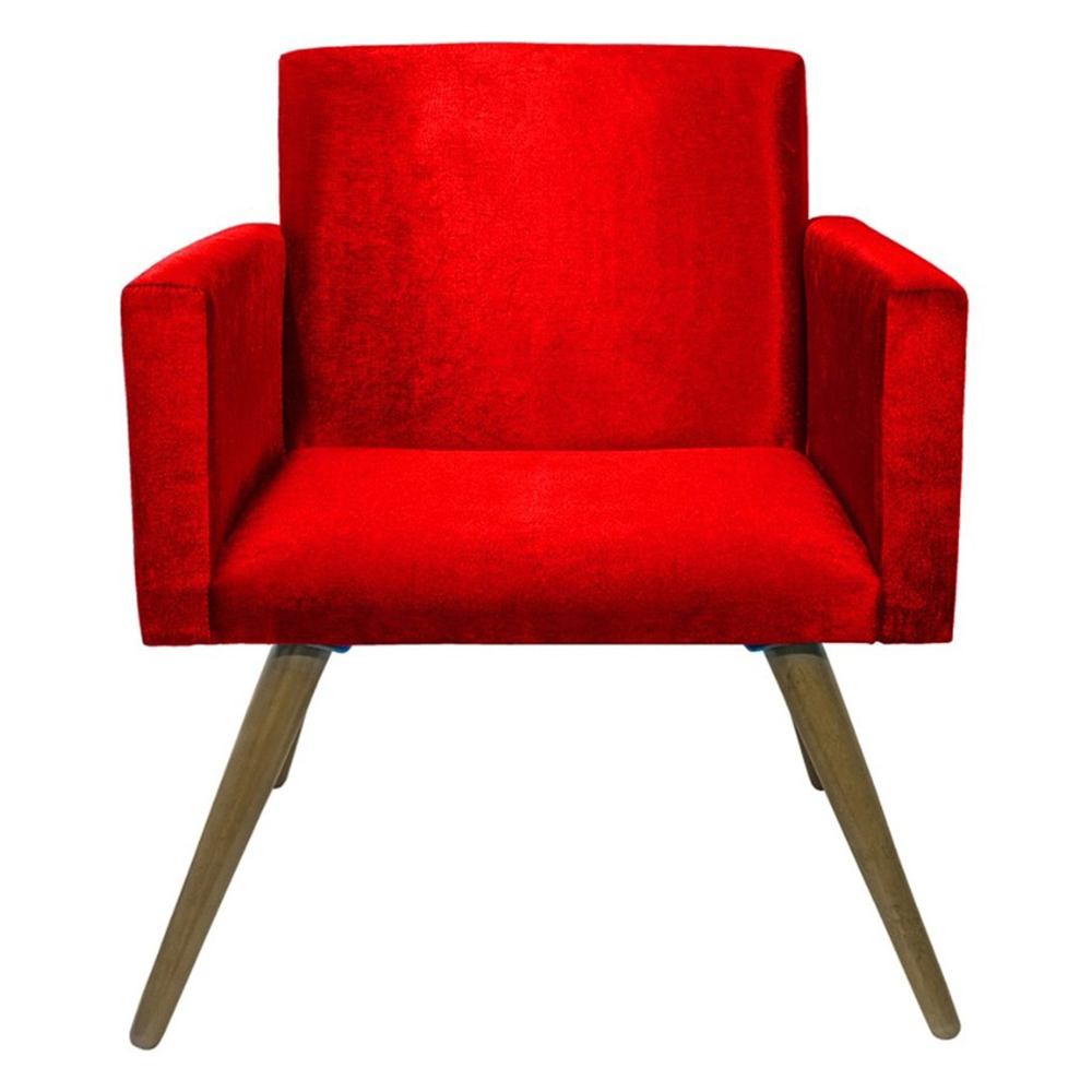 Kit Poltrona Decorativa Nina Mais Puff Redondo Suede Vermelho - DS Móveis