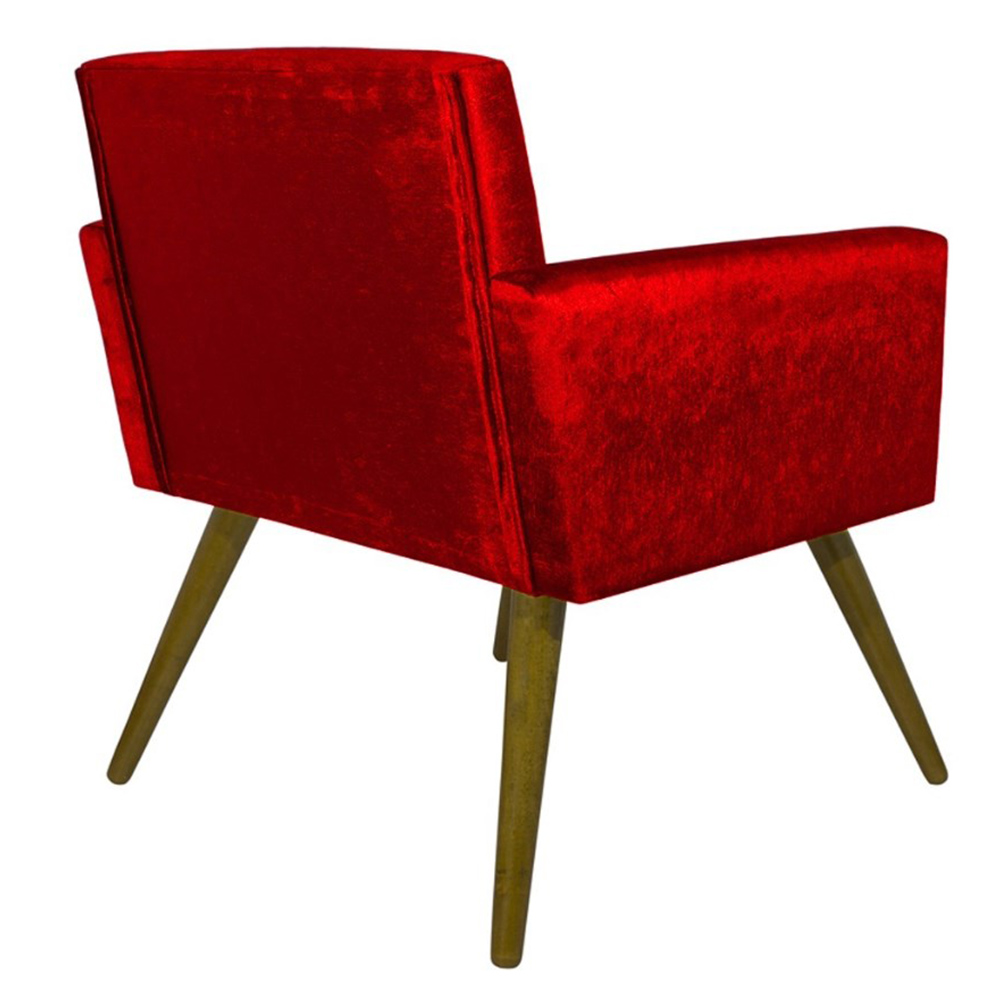 Kit Poltrona Decorativa Nina Mais Puff Redondo Suede Vermelho - DS Móveis