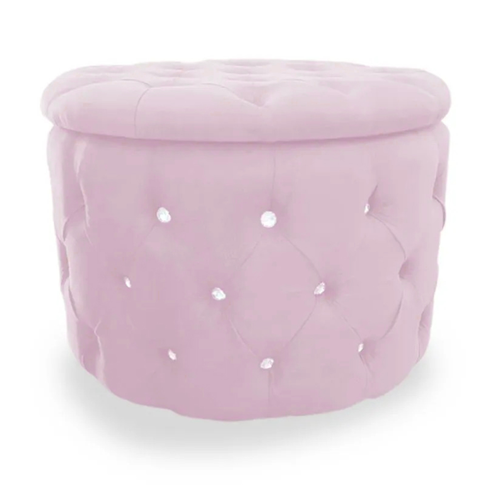 Kit Puff Redondo Clássico Capitonê Suede Rosa - DS Estofados