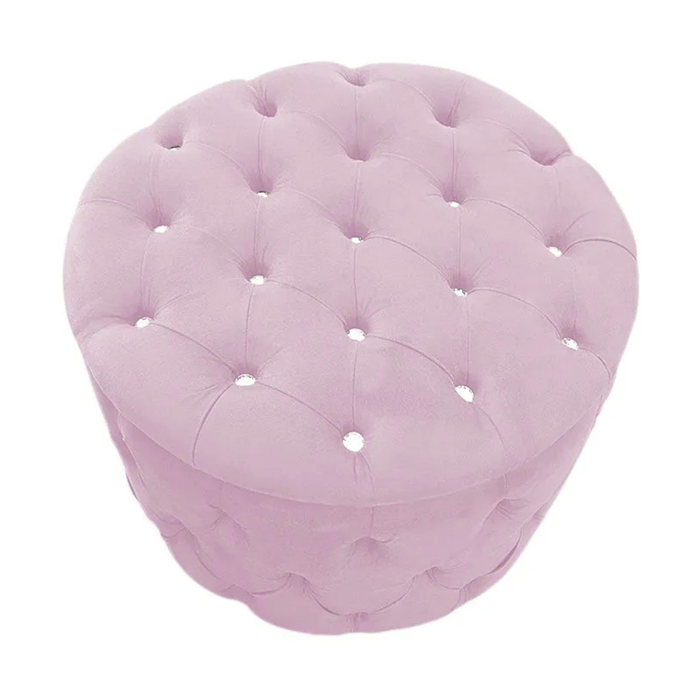 Kit Puff Redondo Clássico Capitonê Suede Rosa - DS Estofados