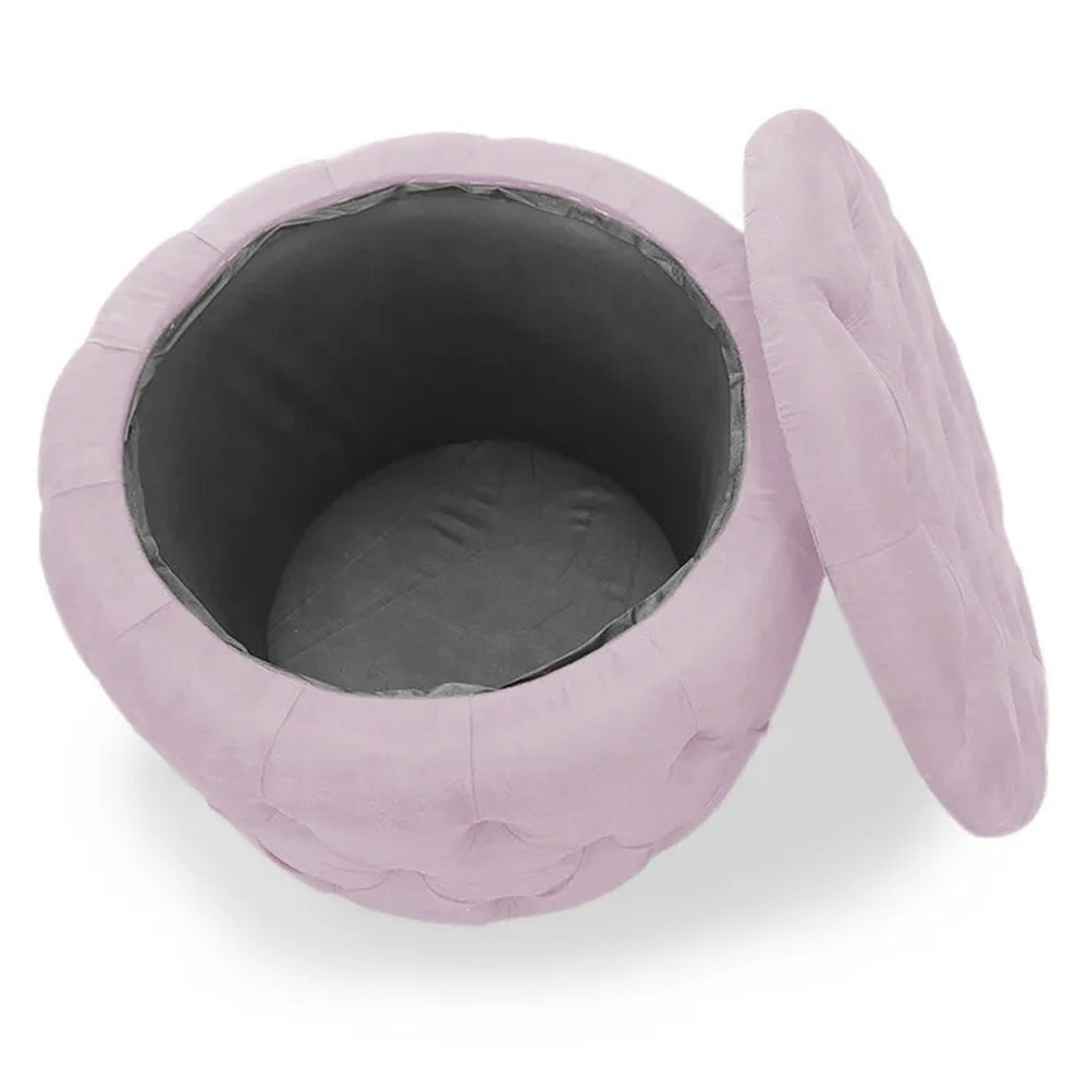 Kit Puff Redondo Clássico Capitonê Suede Rosa - DS Estofados