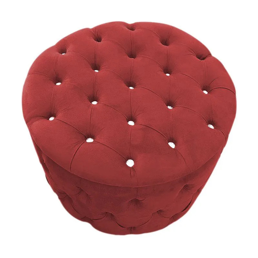 Kit Puff Redondo Clássico Capitonê Suede Vermelho - DS Estofados