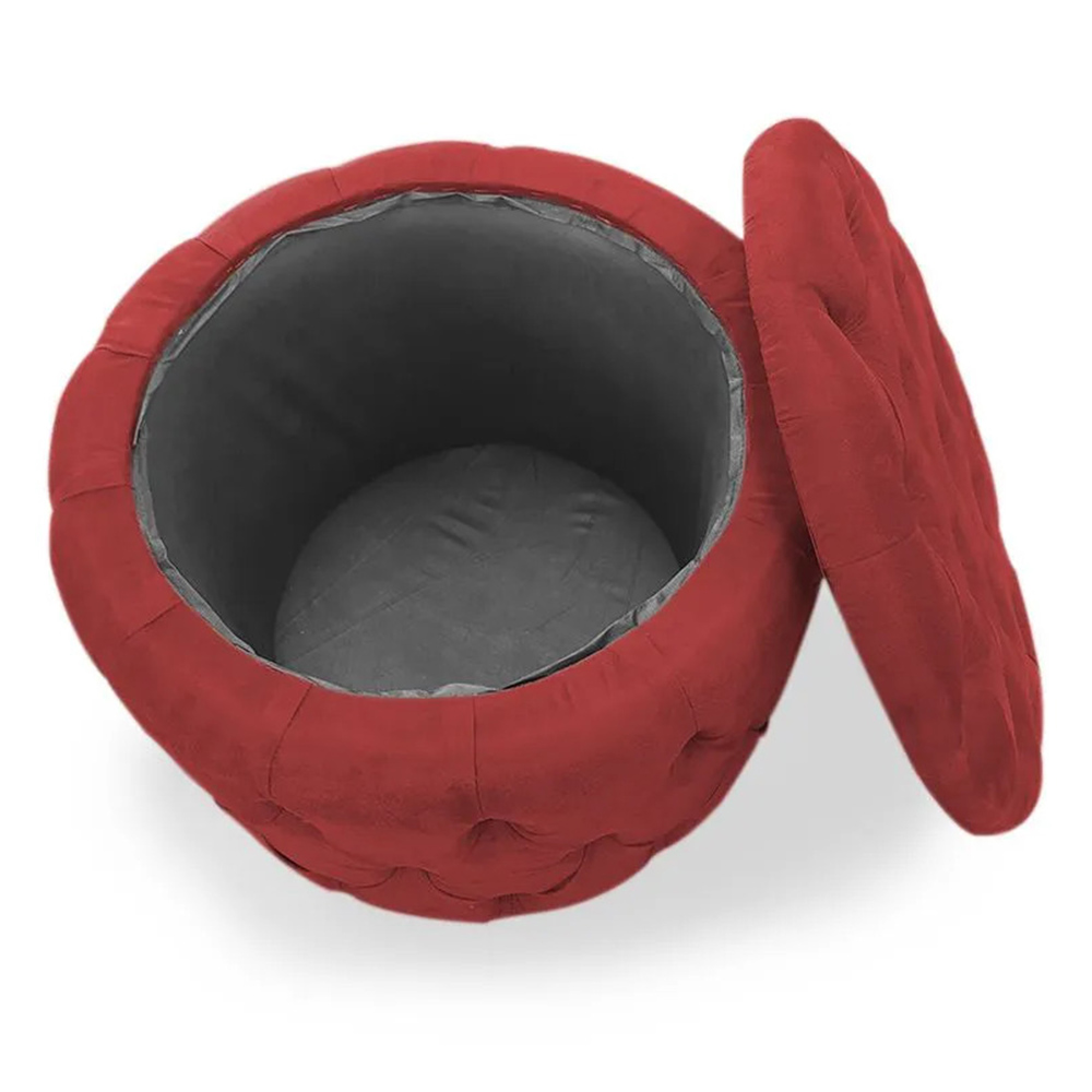 Kit Puff Redondo Clássico Capitonê Suede Vermelho - DS Estofados