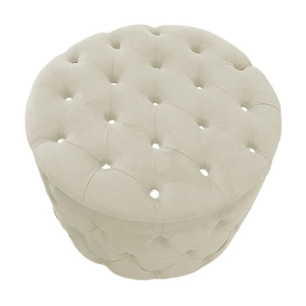 Kit Puff Redondo Classico Capitonê Suede Bege - DS Estofados