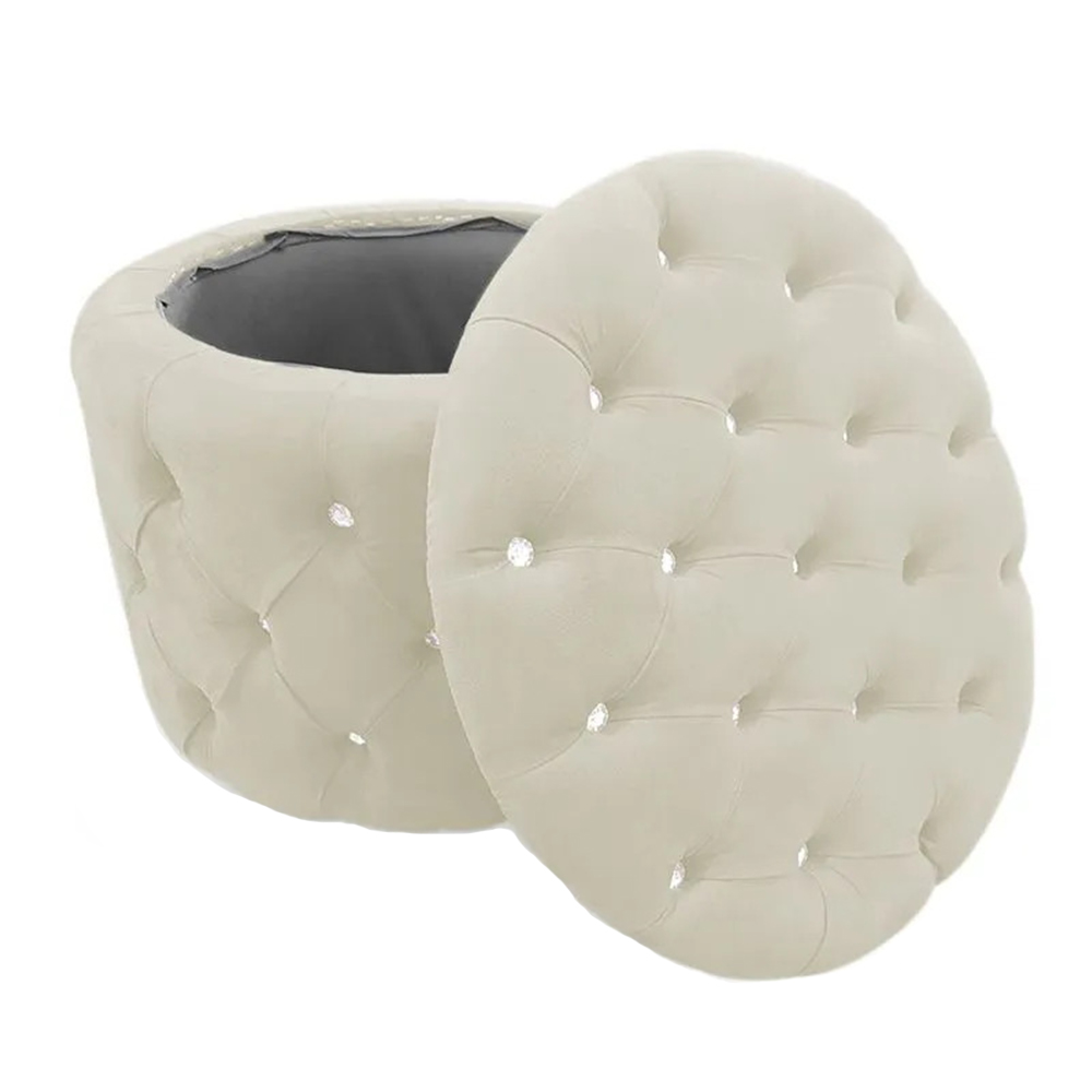 Kit Puff Redondo Classico Capitonê Suede Bege - DS Estofados