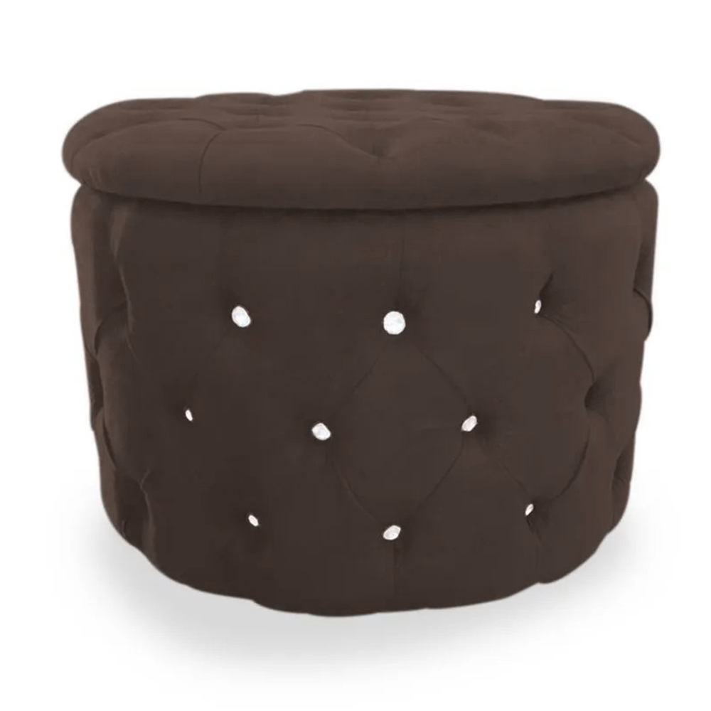 Kit Puff Redondo Classico Capitonê Suede Marrom - DS Estofados