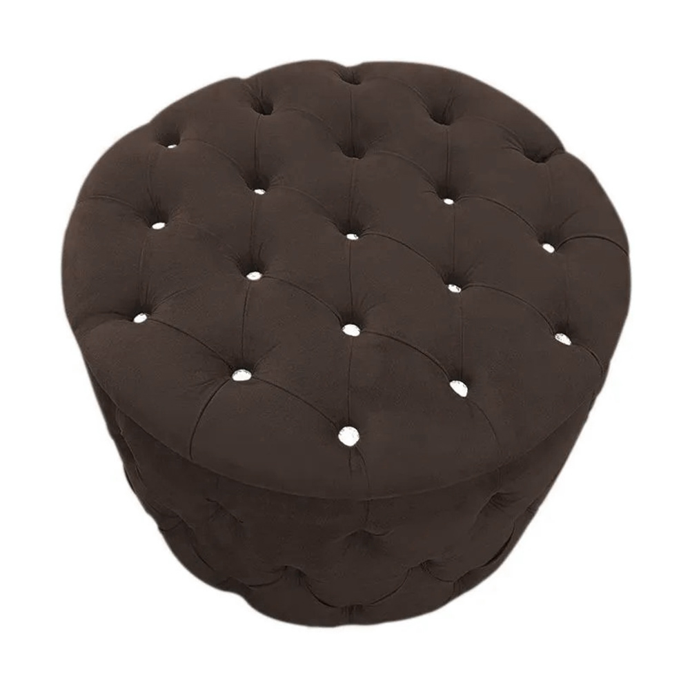 Kit Puff Redondo Classico Capitonê Suede Marrom - DS Estofados