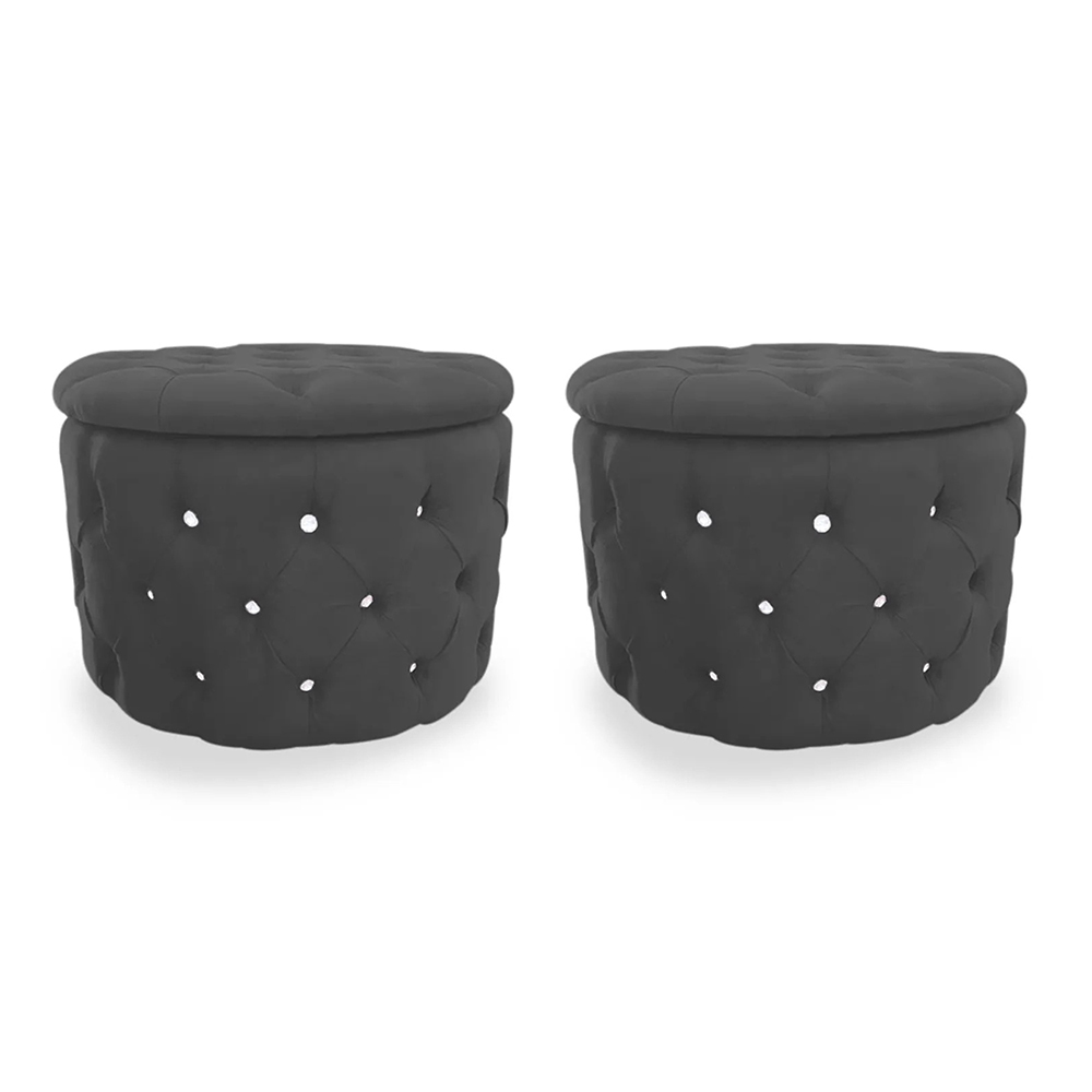 Kit Puff Redondo Classico Capitonê Suede Preto - DS Estofados