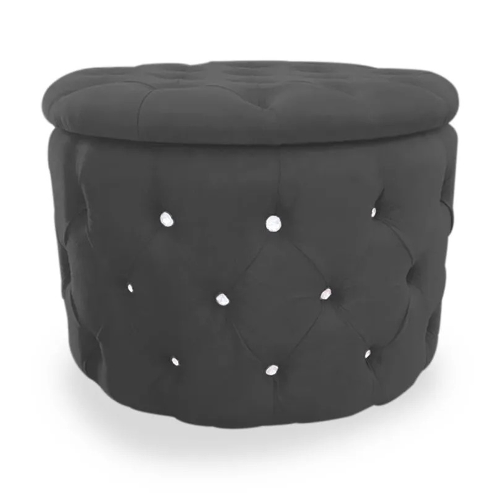 Kit Puff Redondo Classico Capitonê Suede Preto - DS Estofados
