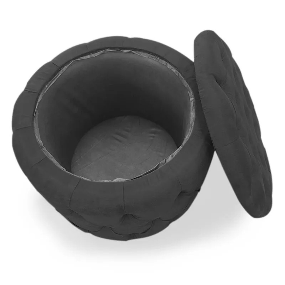 Kit Puff Redondo Classico Capitonê Suede Preto - DS Estofados