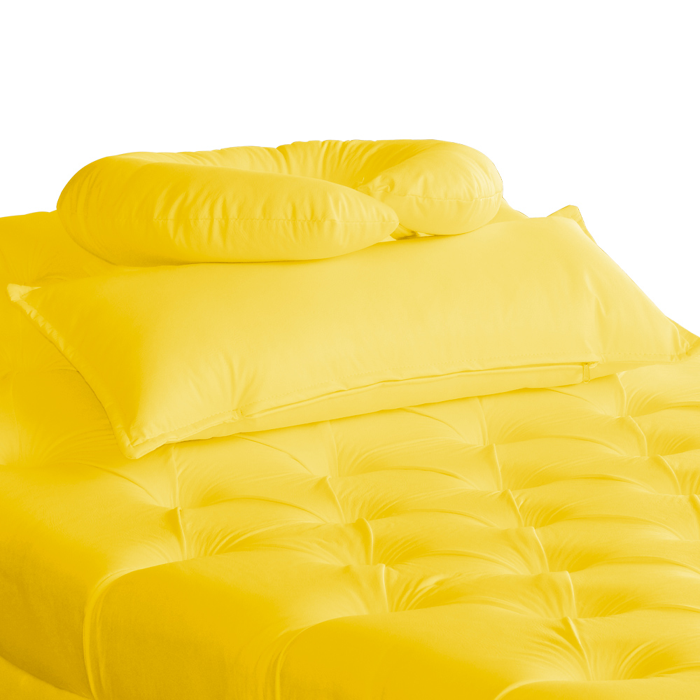 Maca Estofada Capitonê Corino Amarelo 80cm - DS Estofados