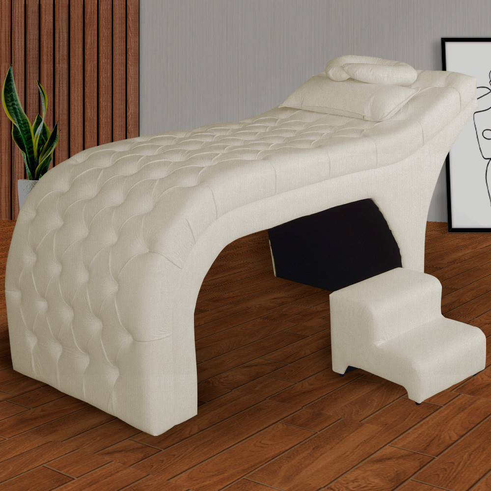 Maca Estofada Capitonê Requinte Suede Bege 80cm - DS Estofados