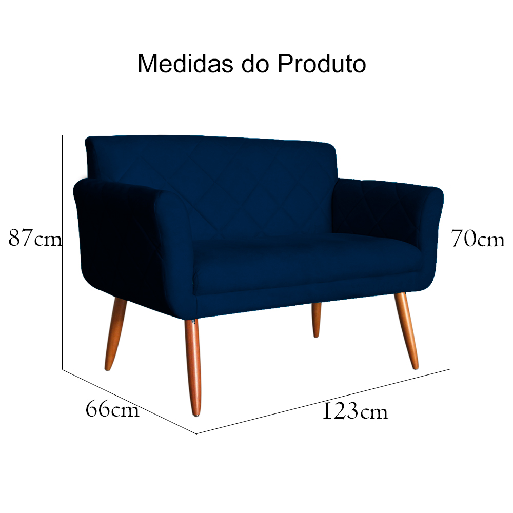 Namoradeira Decorativa Isabela Pés Palito Suede Azul Marinho Escuro - DS Estofados
