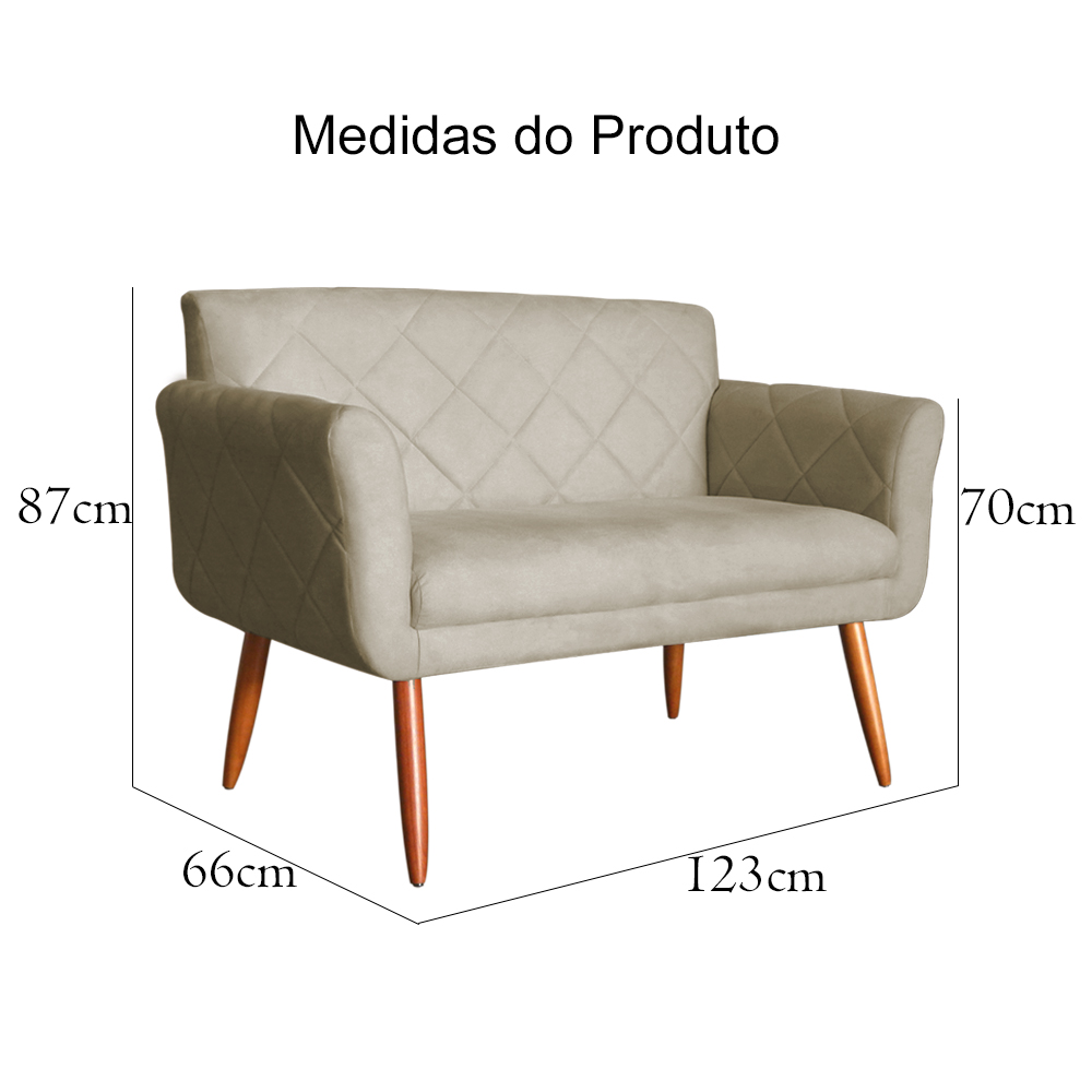 Namoradeira Decorativa Isabela Pés Palito Suede Bege - DS Estofados