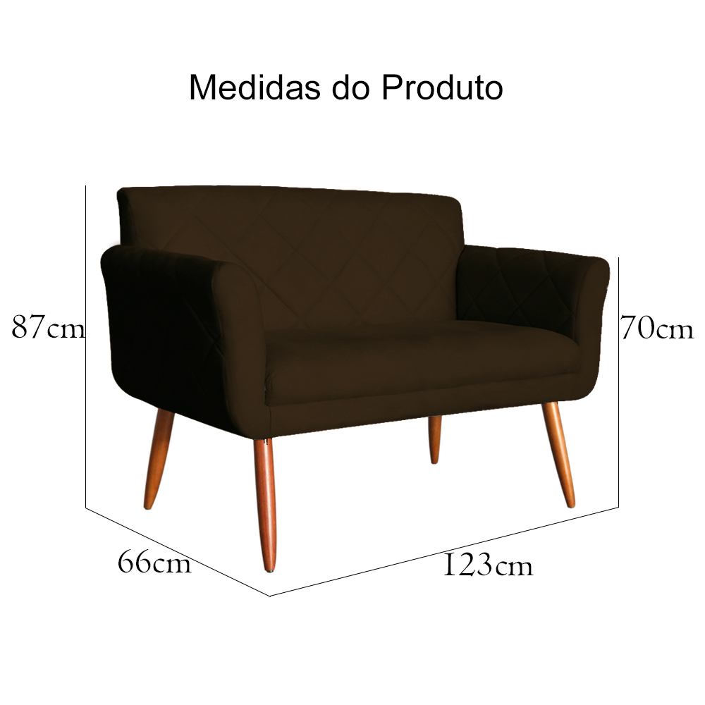 Namoradeira Decorativa Isabela Pés Palito Suede Marrom - DS Estofados