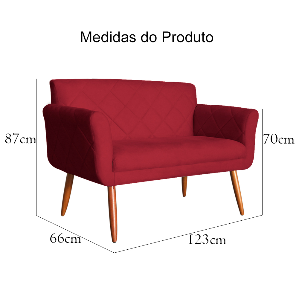 Namoradeira Decorativa Isabela Pés Palito Suede Vermelho - DS Estofados