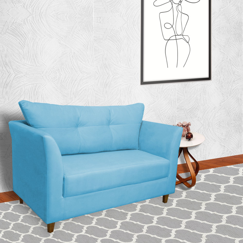 Namoradeira Decorativa Isis Pés Trapézio Suede Azul Turquesa - DS Estofados