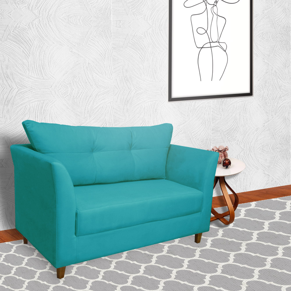 Namoradeira Decorativa Isis Pés Trapézio Suede Azul Turquesa - DS Estofados