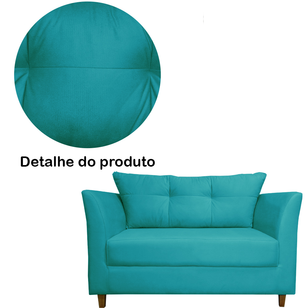 Namoradeira Decorativa Isis Pés Trapézio Suede Azul Turquesa - DS Estofados