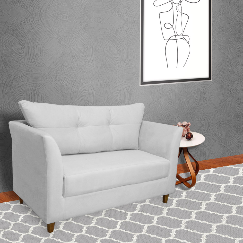Namoradeira Decorativa Isis Pés Trapézio Suede Branco - DS Estofados
