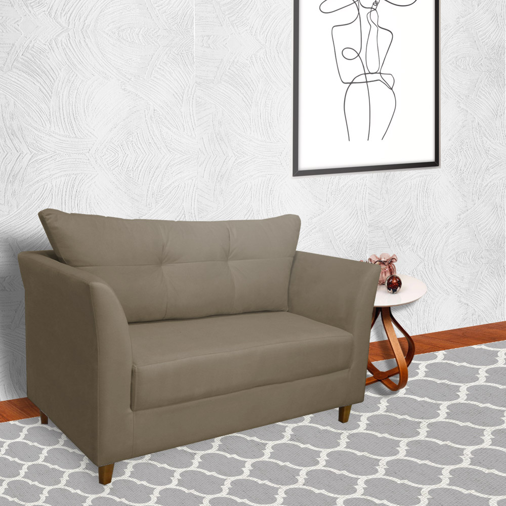 Namoradeira Decorativa Isis Pés Trapézio Suede Capuccino - DS Estofados