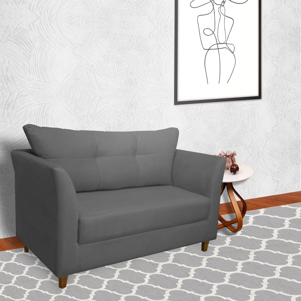 Namoradeira Decorativa Isis Pés Trapézio Suede Cinza - DS Estofados