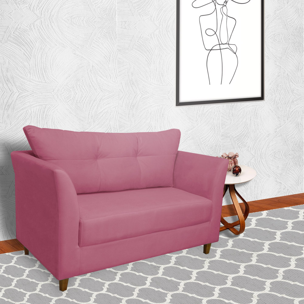 Namoradeira Decorativa Isis Pés Trapézio Suede Rosa - DS Estofados