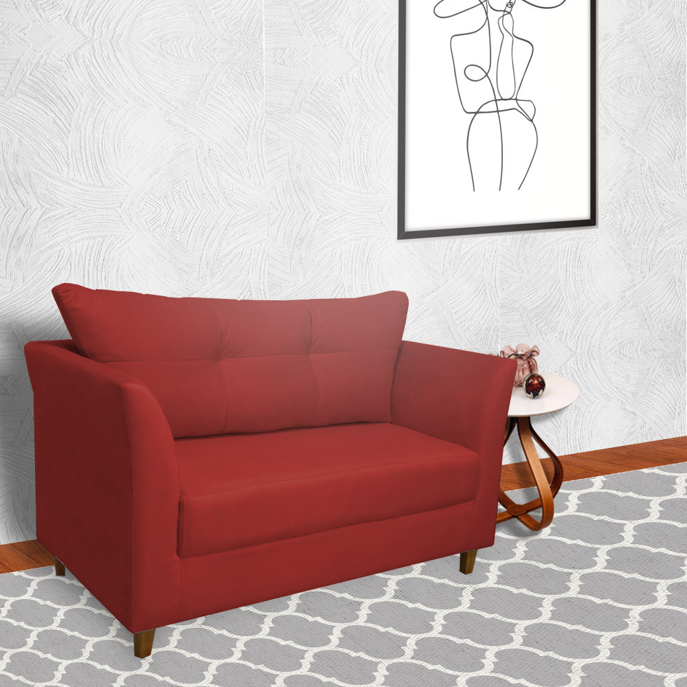 Namoradeira Decorativa Isis Pés Trapézio Suede Vermelho - DS Estofados