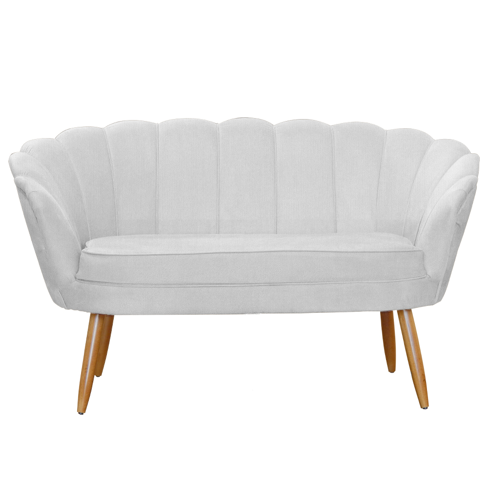 Namoradeira Decorativa Pétala Suede Branca Pés de Madeira - Ds Estofados