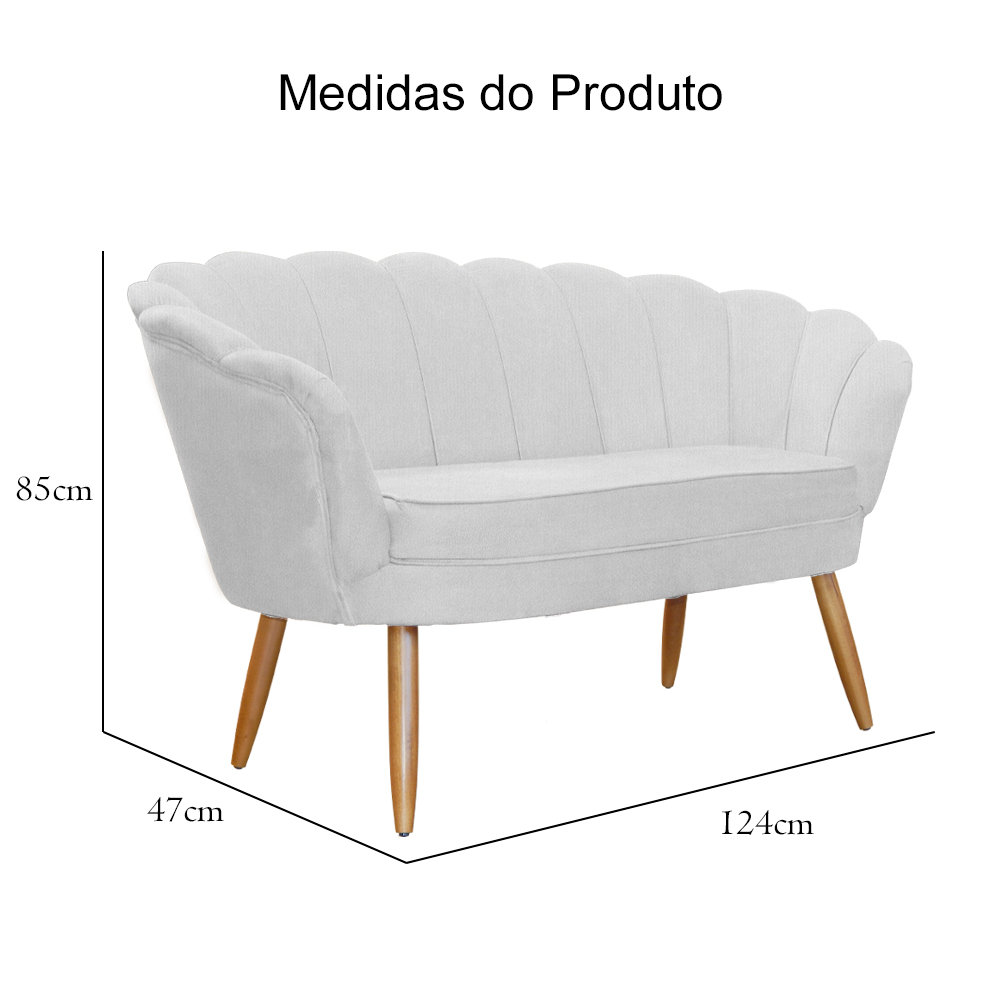 Namoradeira Decorativa Pétala Suede Branca Pés de Madeira - Ds Estofados