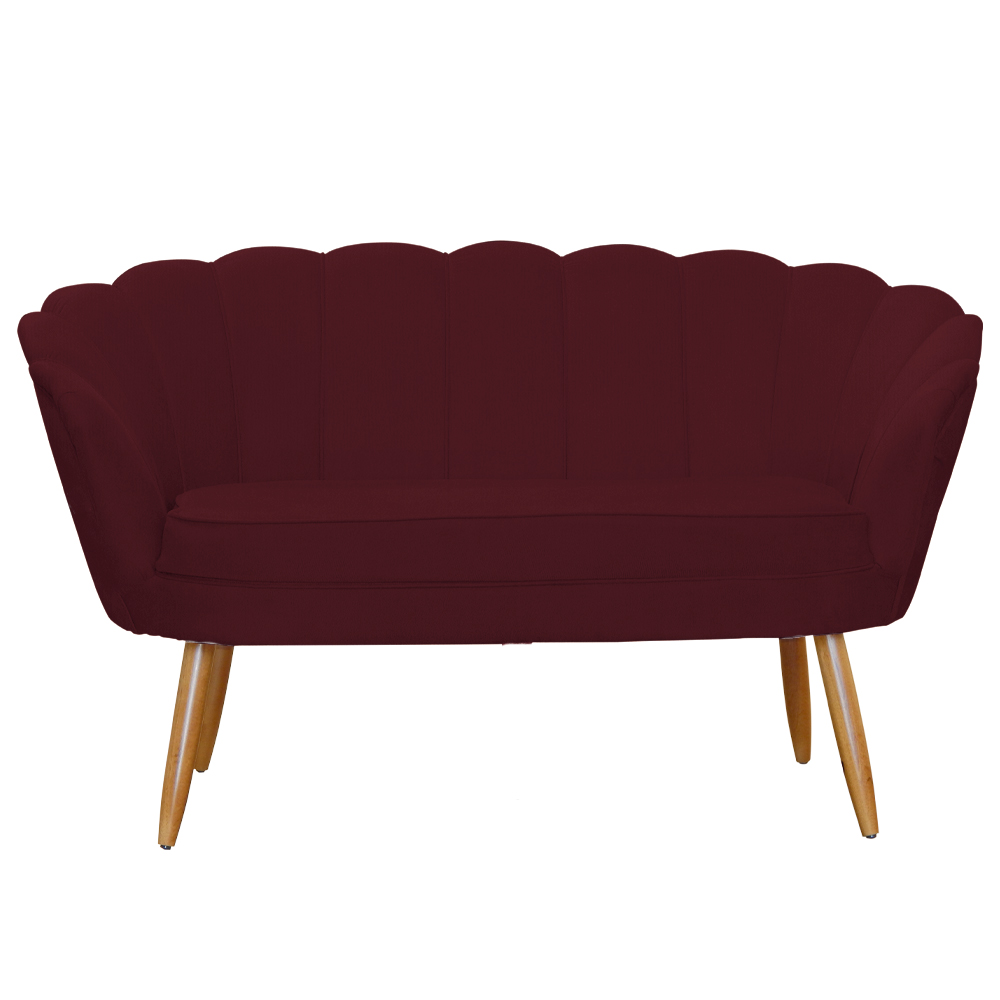Namoradeira Pétala 2 Lugares para Sala Suede Bordô Pés de Madeira  - Ds Estofados