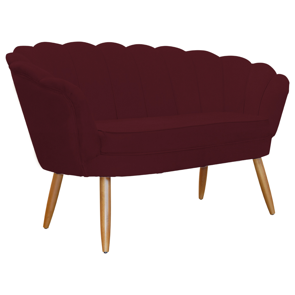 Namoradeira Pétala 2 Lugares para Sala Suede Bordô Pés de Madeira  - Ds Estofados