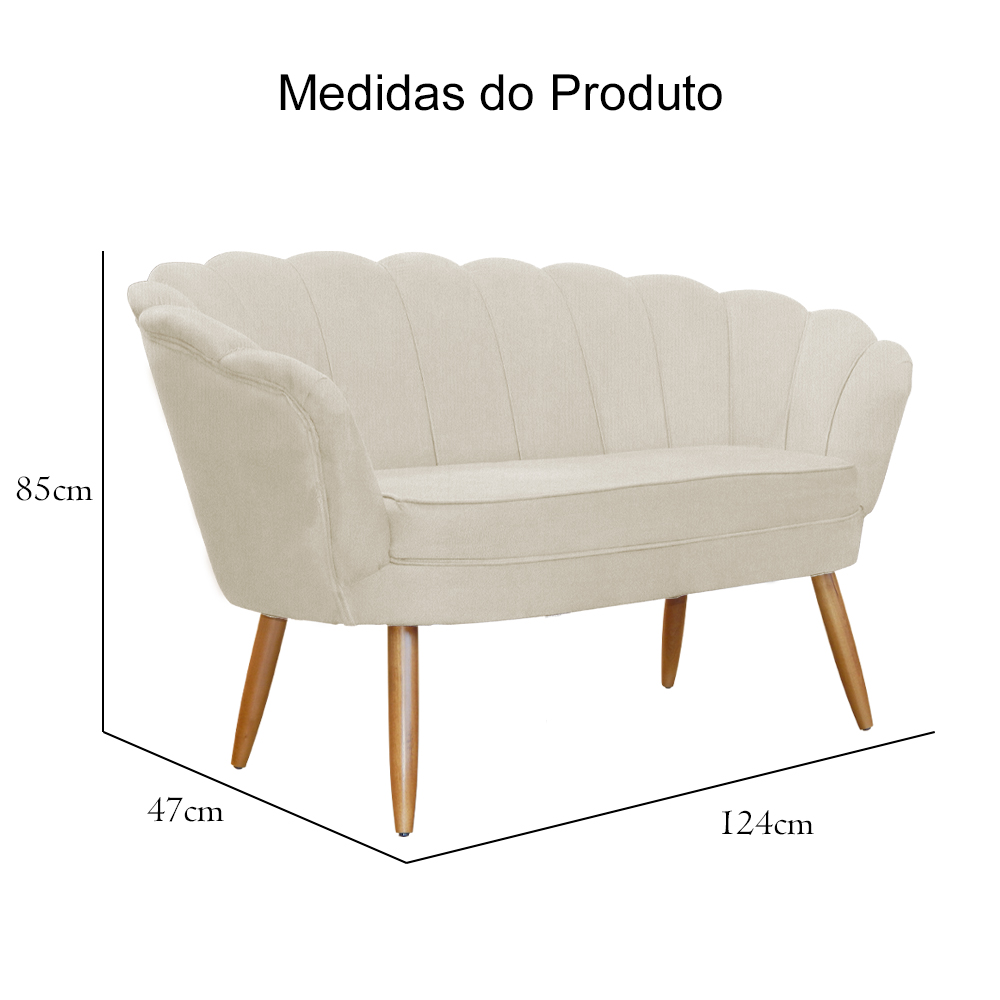 Namoradeira Pétala para Sala Suede Bege Pés de Madeira  - Ds Estofados