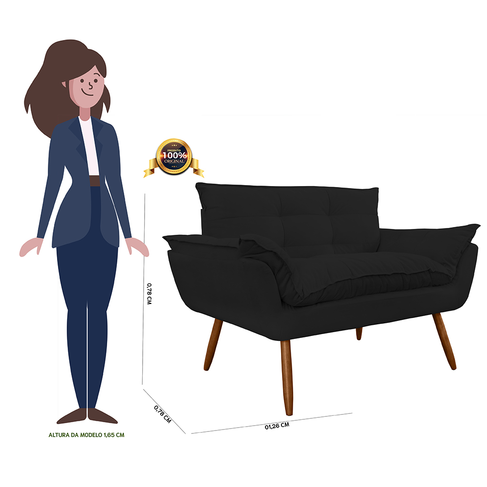 Namoradeira Poltrona Sofá decorativa 02 Lugares Opalla Pés Palito Preto - DS Estofados