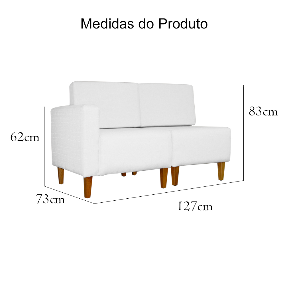 Poltrona Decorativa Alice Lado Direito Pés Trapézio Suede Branco - DS Estofados